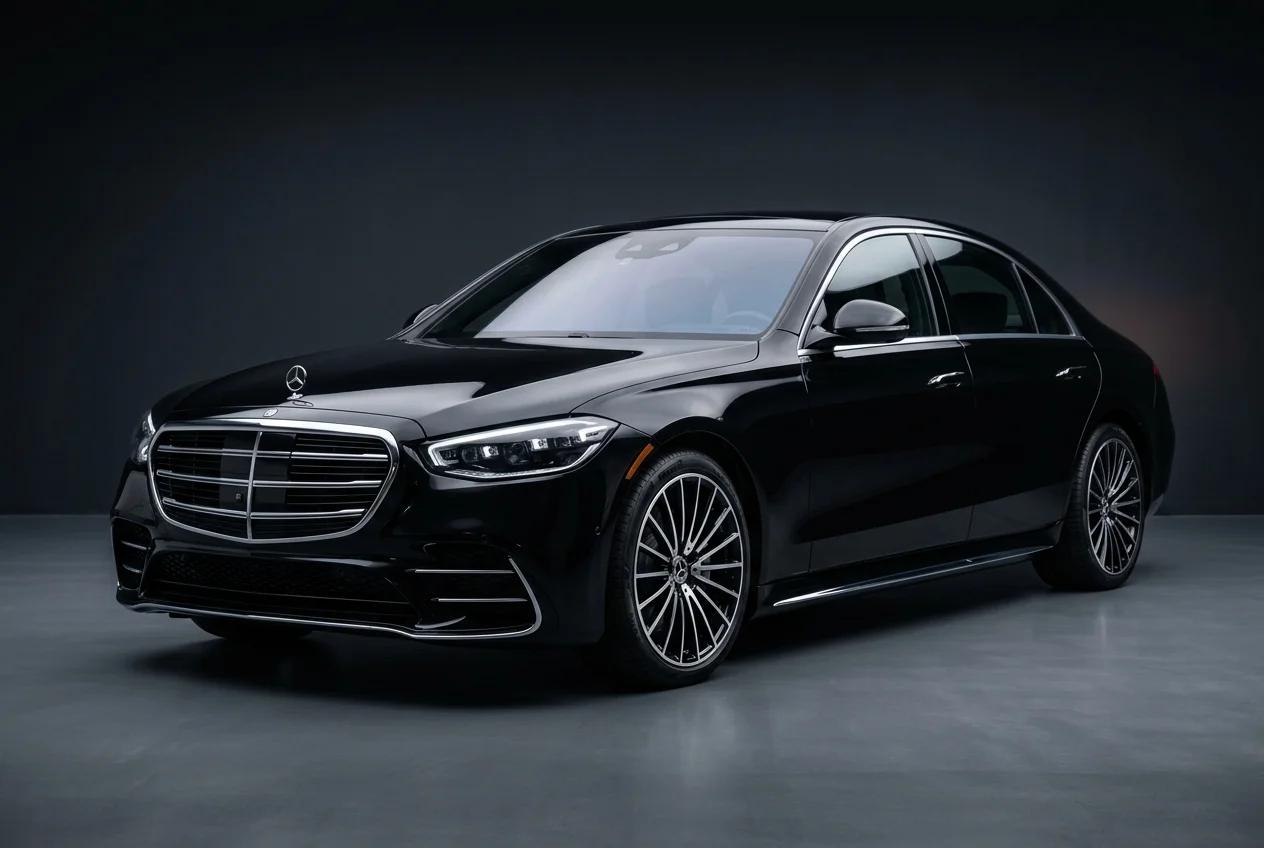 Black Mercedes S-Class luxury sedan for chauffeur service in Los Angeles