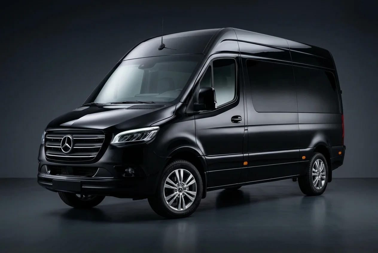 Black Mercedes Sprinter luxury van for group transportation in Los Angeles